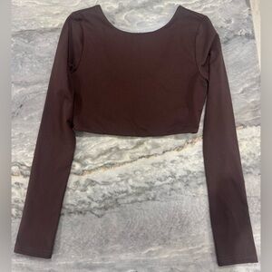 Camila Coelho Sport Long Sleeve Crop Top in Deep Brown